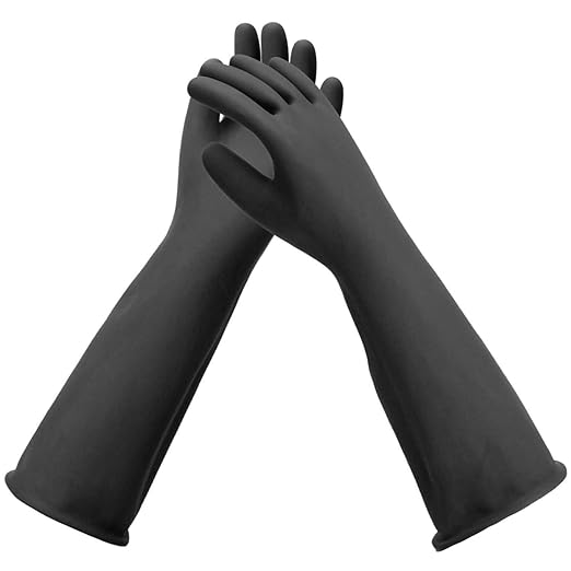 Long Rubber Work Gloves, 3 Pairs Chemical Resistant Gloves Waterproof, 22 Inch Heavy Duty Thick Black Latex Gloves for Cleaning Dishwashing Industry Gardening, Extra X Large