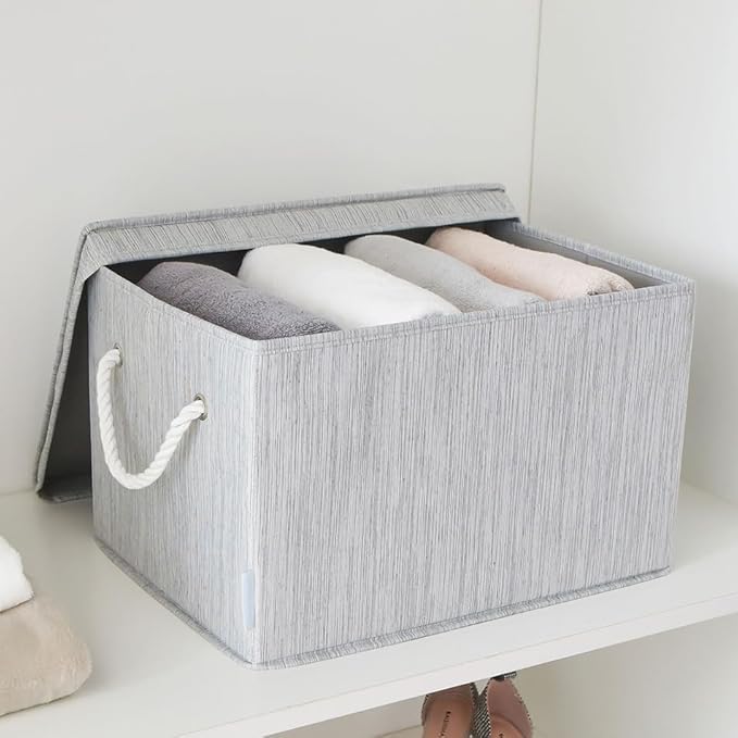 2 Pack Large Storage Baskets for Shelves | Fabric Closet Organizers and Storage Bins with Lids Home Organization | Decorative Collapsible Baskets for Organizing Clothes 16.3"x 12"x 10.24"