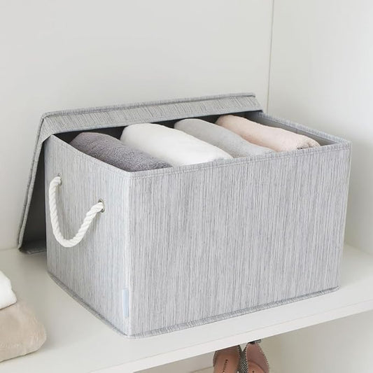2 Pack Large Storage Baskets for Shelves | Fabric Closet Organizers and Storage Bins with Lids Home Organization | Decorative Collapsible Baskets for Organizing Clothes 16.3"x 12"x 10.24"