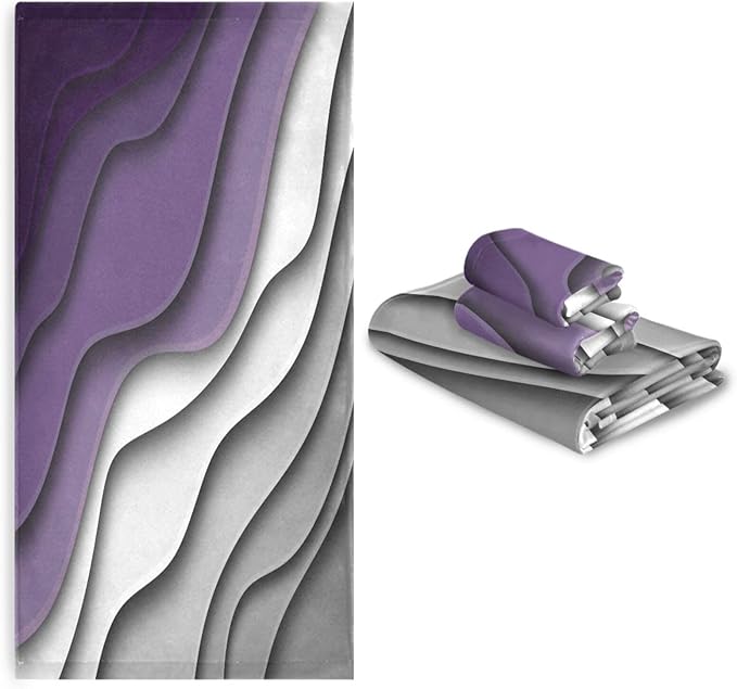 Purple Grey Stirped Bath Towels Set,Absorbent Soft 3 Piece Mid Century Beach Themed Abstract Towels for Bathroom,1 Bath Towel 1 Hand Towel 1 Washcloth,Quick Dry Decoractive Bathroom Towels