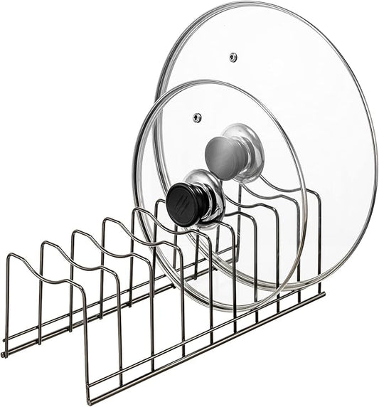 Pot Lid Holder Organizer, Kitchen Countertop Storage Rack Cutting Boards, Bakeware, Pots & Pans, Serving Trays, Reusable Containers in Cabinet Pantry, Stainless Steel