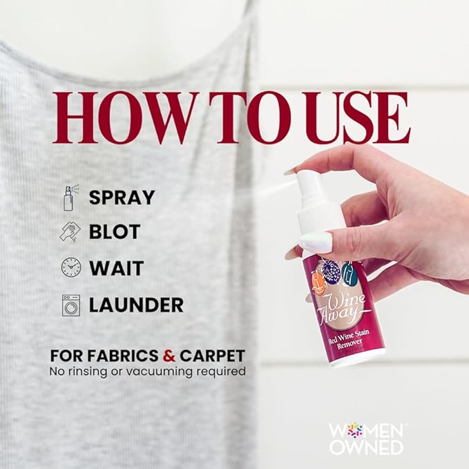 Wine Away Red Wine Stain Remover - Perfect Fabric Upholstery and Carpet Cleaner Spray Solution - Removes Wine Spots - Spray and Wash Laundry to Vanish Stain - Wine Out - Zero Odor - 2 Ounce, Set of 3