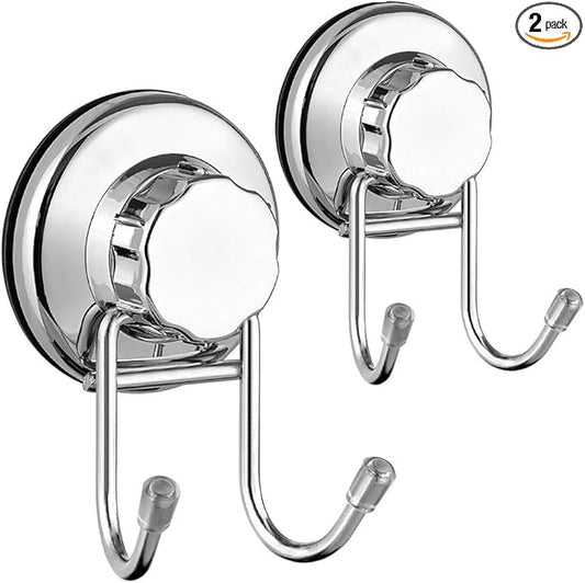 SANNO Double Suction Hooks Suction Cups Vacuum Hook for Flat Smooth Wall Surface Towel Robe Bathroom Kitchen Shower Bath Coat, Stainless Steel (2 Pack)