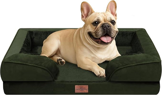 Comfort Expression Orthopedic Dog Bed for Medium Dogs 30x20 Inch, Waterproof Egg Crate Foam Medium Pet Bed with Removable Bolsters, Dog Couch with Washable Cover & Non-Slip Bottom, Olive Green