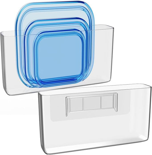 NiHome Acrylic Wall Mount Organizer 2-Pack, Slim Multi-Use Over Cabinet Storage Bins No-Drill Installation, Versatile Use for Kitchen, Bathroom, Office Perfect for Small Accessories (Clear)
