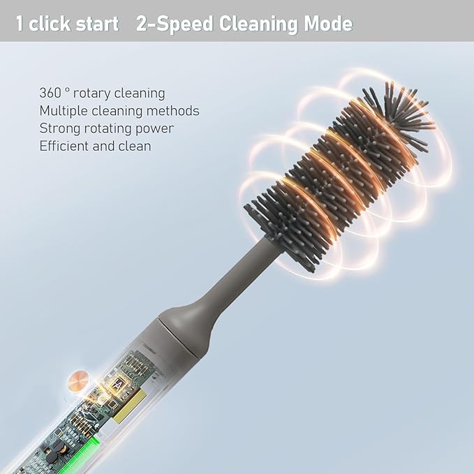 Electric Cleaning Brush with Electric Bottle Cleaner Set and Straw Brush,Suitable for Kitchen Brush and Baby Bottle Brush.Waterproof IPX65(Gray)