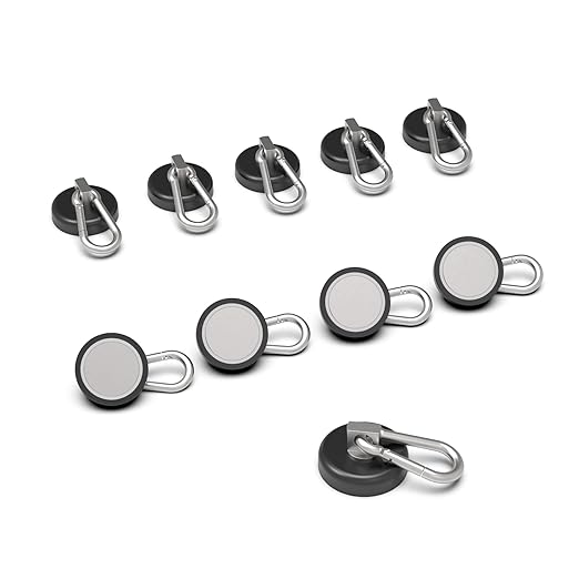 Ant Mag - Carabiner Magnetic Hooks 80LBS MAX Heavy Duty Neodymium Magnet Swivel Snap Hook for Hanging Indoor/Outdoor Grill Kitchen Cabinet Office Black 10 Pack