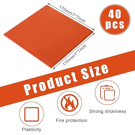 Amylove 40 Pcs Fire Putty Electrical Putty Pads Soundproofing Pads Fire Barrier Moldable Firestop Adhesive for Wall Openings Electrical Box, Red (7" x 7")