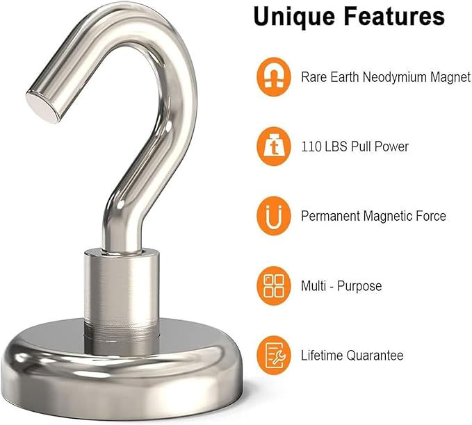 Magnetic Hooks Heavy Duty, 110 lbs Strong Magnet Hooks for Hanging, Magnet with Hook for Cruise, Refrigerator, Pack of 6