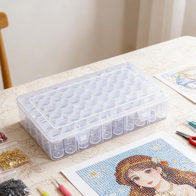 60pcs Diamond Art Painting Storage Containers with Clear Lids & Stickers, Complete Color Kit Round Beads Organizer Box for DIY Crafts Jewelry, Portable Stackable Art Supply Case