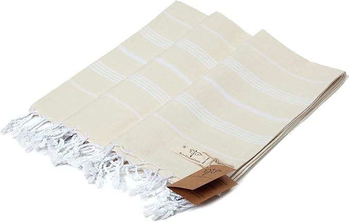 SMYRNA TURKISH COTTON Classical Series Throw Blanket 50x60, Outdoor Blankets, Throws and Blankets for Couch, Sofa, Bed, Chair, Beach Picnic, Travel Boho Turkish Blanket, Cream