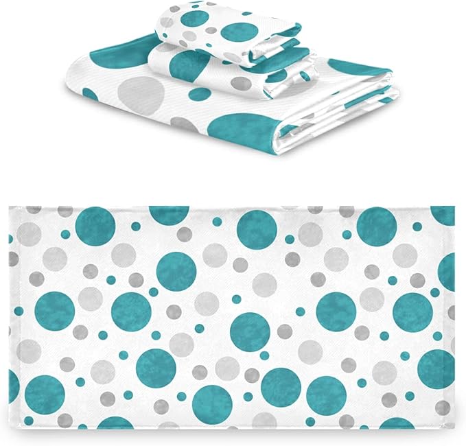 Bath Towels Set,Soft Absorbent Blue Aqua Teal Gray White Polka Dots Abstract Circles Classic Contemporary Design 3 Piece Luxury Bathroom Towels,1 Bath Towel,1 Hand Towel,1 Washcloth for Spa