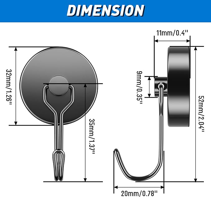 Grtard 110LBS Strong Magnetic Hooks, 8 Pack Swivel Swing Magnetic Hooks Heavy Duty, Black Neodymium Magnet Hooks for Cruise Cabin, Magnets with Hooks for Refrigerator, Grill, Classroom, Garage