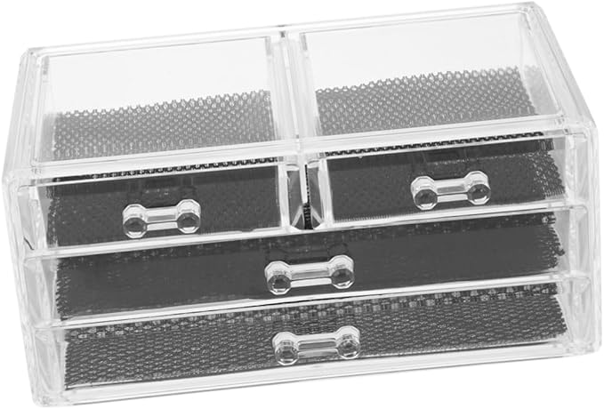 PRETYZOOM Large 3-Layer 4-Drawer Acrylic Makeup Organizer for Desktop Dustproof Cosmetic Storage Box Non-Slip Base for Vanity and Dresser