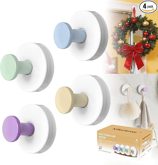 Suction Cup Hooks, Suction Cup Hooks for Shower,Removable Towel Hooks for Bathroom Window Glass Door Wall, Bath Robe Looafh Wreath Hook for Hanging