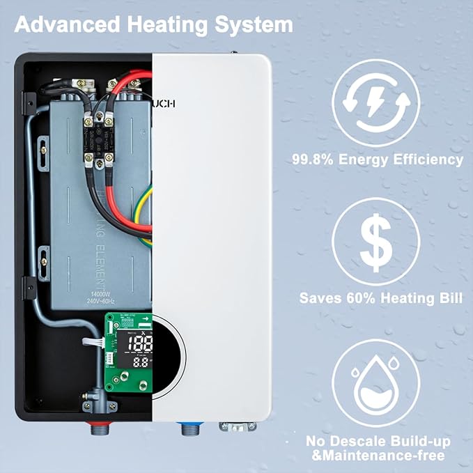 Tankless Electric Water Heater, ECOTOUCH 18kW Instant Water Heater On Demand 240V Under Sink Water Heaters Point of Use with ETL Certificated Self-Modulation ECO180S White