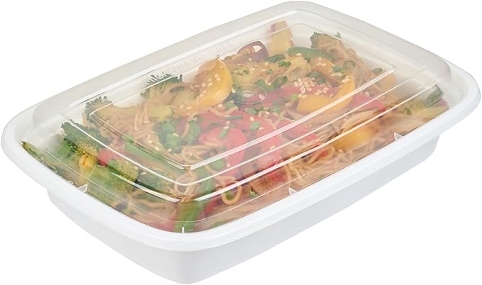 Restaurantware-Asporto 24 Ounce Take Out Containers, 100 Food Containers With Lids - Microwavable, Disposable, White Plastic To Go Boxes For Food, No BPA, For Take Out And Delivery