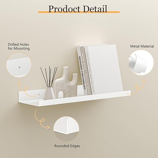 BYCY Metal Floating Shelves Set of 4,15.7 inch Floating Bookshelves for Wall Mounted,Wide Magnetic Book Display Wall Shelves for Classrooms Kitchen Bedroom Room Decor (White)