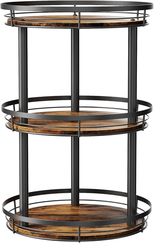 LAMU 12'' Wood Lazy Susan Spice Rack Organizer, 3 Tier Spice Organization for Cabinet, Countertop, Kitchen, Table Top, Pantry, Condiment and Seasoning Rack Organizer