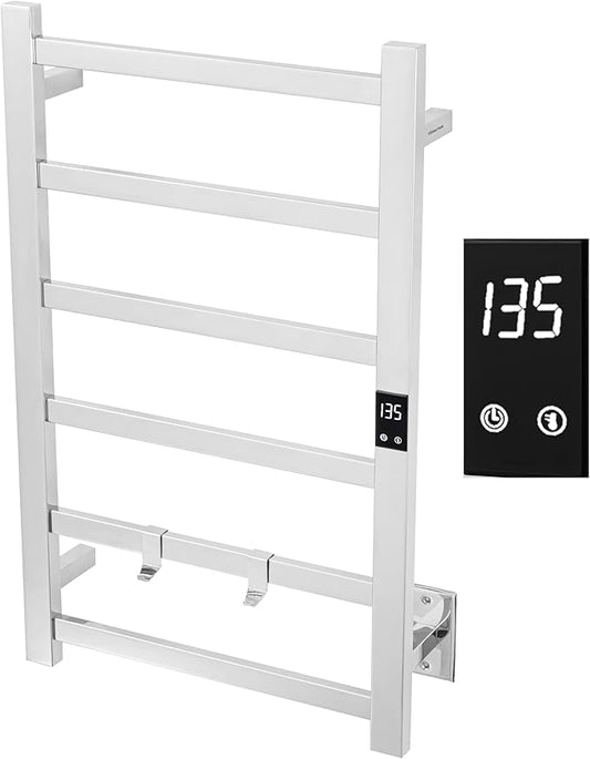 Electric Towel Warmer | Super Thin | with Timer & Temperature Multi-Level Adjustments | Hardwired & Plug-in | 6 Bar Polished Finish