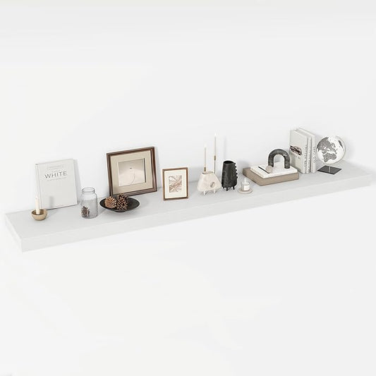 72 Inch Floating Shelves, 12" Deep Floating Shelf Wall Mounted, 72" Wall Shelves, Rustic Deep Bookshelf, Extra Deeper & Thicker Display Shelves for Bedroom, Living Room, White, Set of 1