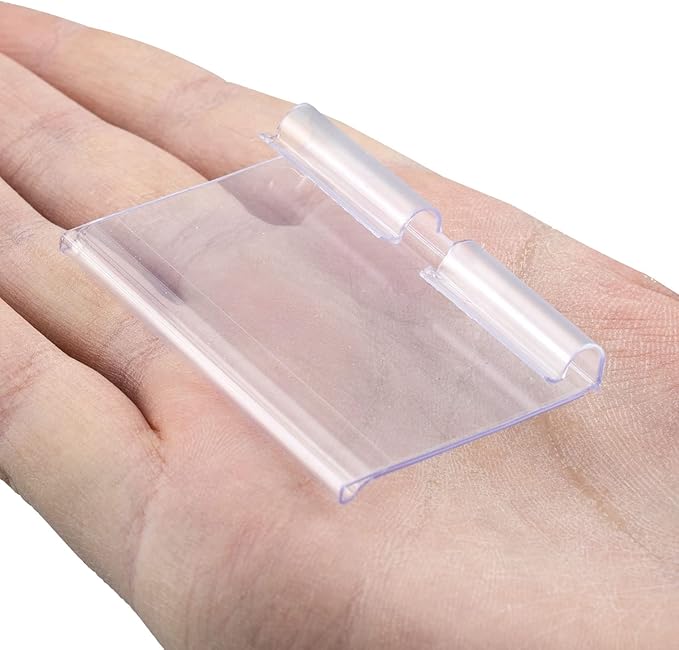 50 Pack Plastic Label Holders Clear Wire Shelf Label Holder Retail Price Card Clip On Merchandise Sign Display Tag Clips for Retail Shop Pantry Store Supermarket Wire Shelf Storage Basket Bin 6x4.2cm