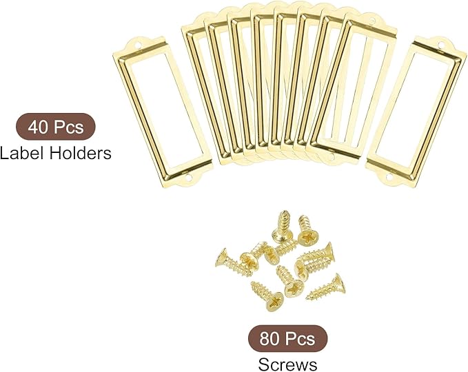 uxcell Metal Label Holders, 83x30mm 40pcs File Name Card Tag Label Holder Frame for Office Library Drawer Cabinet Shelves, Gold Tone