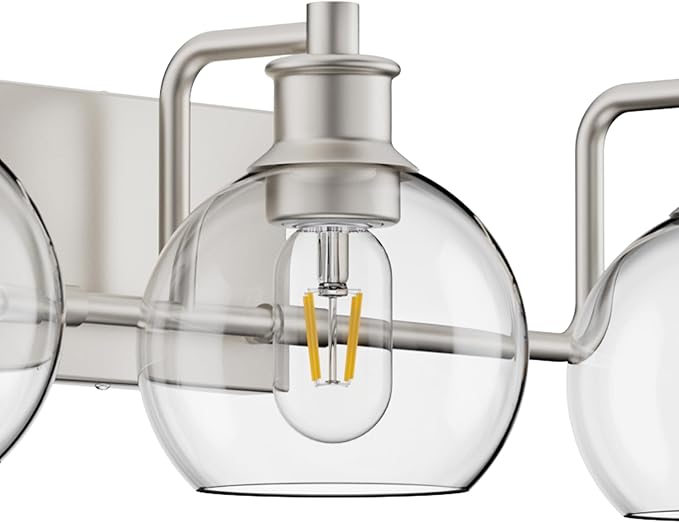 Tipace Brushed Nickel Modern Bathroom Vanity Light Fixtures Over Mirror Glass Globe 3 Lights Industrial Vanity Lights Farmhouse Bath Lighting(Exclude Bulb)