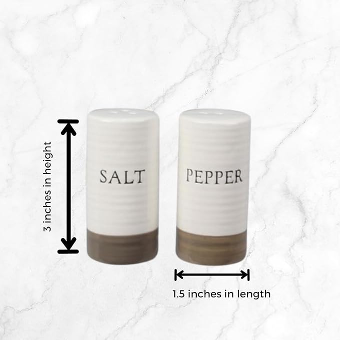 Young's Inc. Farmhouse Ceramic Salt and Pepper Shaker Set - Cute Kitchen Table Accessories and Decor, Small 3-Inch Modern White Rustic Dining Table Decor for Everyday Dining and Gift Giving