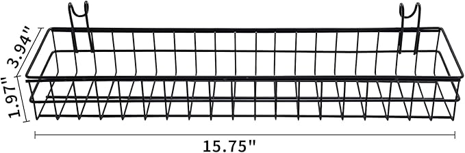 Yaegoo 4 Pcs Metal Grid Wall Baskets with Hooks, Metal Wire Hanging Basket for Home Kitchen, L 15.75 x W 3.94 x H 1.97 Inch, Black