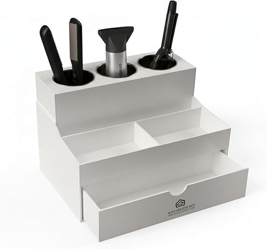 NovaHeavensNest Premium Vanity Hair Tool Organizer with Acrylic Material — Large Bathroom Organizer Countertop & Drawer Storage for Hair Tools — Slip-Resistant Hairdryer & Curling Iron Holder
