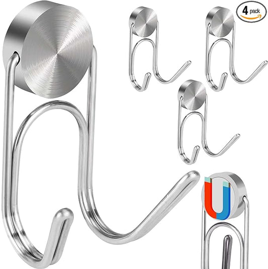 Magnetic Hooks Heavy Duty 304 Stainless Steel Hooks,Magnets Hanging Hooks for Refrigerator Grill Toolbox Cabins Outdoor,Cruise Essentials Camper Accessories,4pack(Silver,1.1in-2 40Lbs)