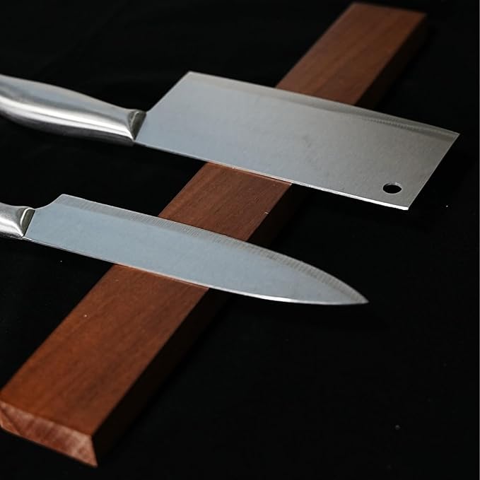 Magnetic Knife and Tool Holder | 1500 Gauss Heavy-Duty Magnet Holds 6 lbs | 16" Detachable Acacia Wood & Steel | for Kitchen Knives, Garage Tools | No-Drill Adhesive or Screw Mount