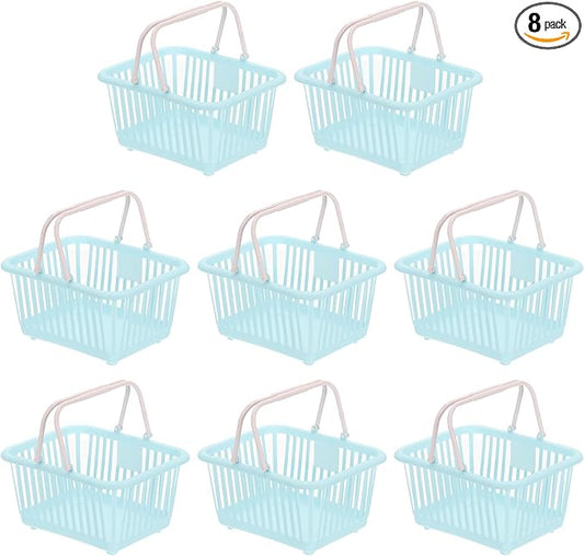 PATIKIL 8PCS Small Plastic Basket,Mini Storage Basket Grocery Tiny Shopping Baskets with Handle Organizer Filtered Water for Organizing Toys Fruits Veggies Snacks, Blue