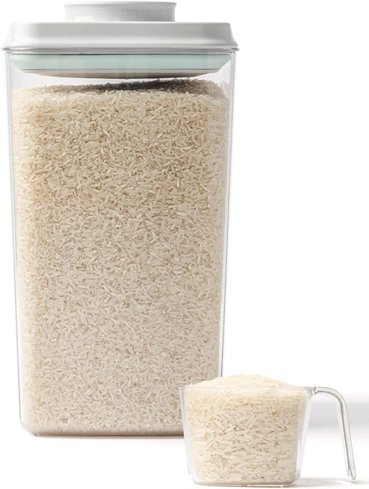 4L Airtight Rice Storage Container with 130ml Measuring Cup - BPA-Free PET Food Storage Bin for Flour, Cereal, and Pantry Organization - 4.2 Qt