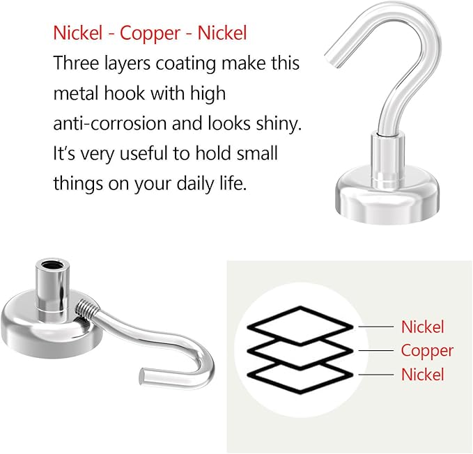 Heavy Duty Small Magnetic Hooks with 0.79" Dia Magnetic Base,40lbs - 24Pack Super Strong Rare Earth Magnet Hook, Extra Strong Cruise Hook for Hanging, Magnetic Hanger for Cabins, Grill