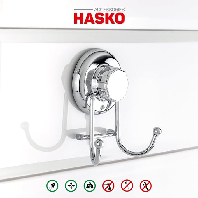 Powerful Vacuum Suction Cup Hooks - Organizer for Towel, Bathrobe and Loofah - Strong Stainless Steel Towel Hooks for Bathroom & Kitchen, Towel Hanger Storage (2 Pack)