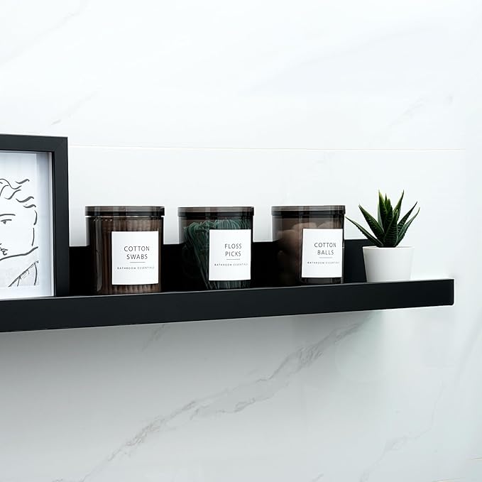 SheeChung 3-Pack Stackable Black Qtip Holder Set - (10/12/20oz) Mixed Sizes Apothecary Jars with Storage Lids - Modern Bathroom Vanity Organizer for Cotton Swabs, Balls, Pads - Translucent Black