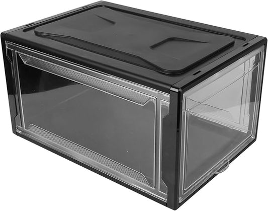 Sneaker Shoe Box with Clamshell Lid Large Stackable Shoe Organizer Container Black Sturdy Household Storage Closet Space Saving