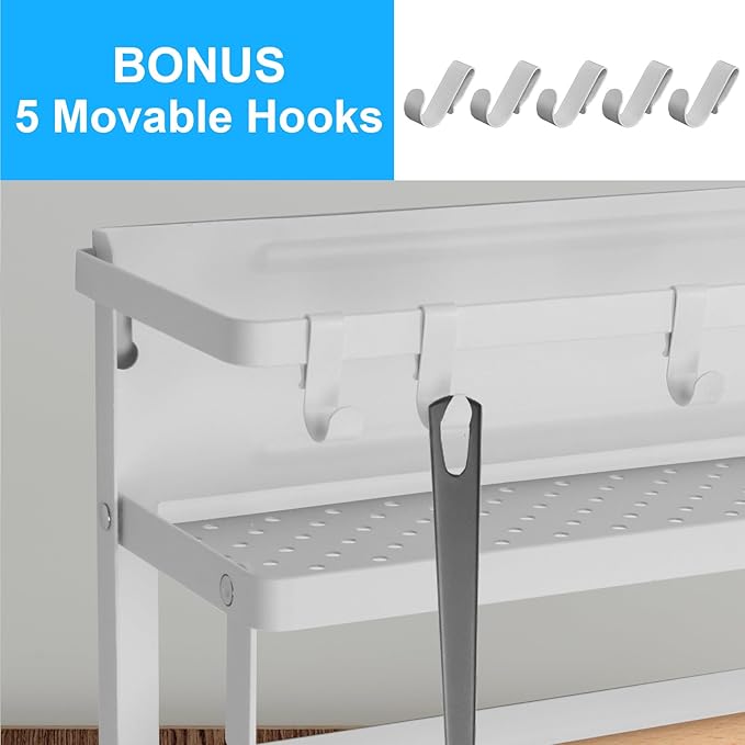 Garage Magnetic Rack Foldable, 2-in-1 Paper Towel Holder with Shelf, Garage Storage Organization, Heavy Duty Paper Towel Holder with 5 Removable Hooks for Tool Shed, Garage, Workbench, Kitchen