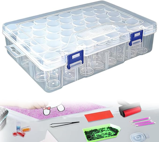 48pcs Diamond Art Painting Storage Containers with Clear Lids & Label Stickers, Small Round Beads Organizer Box for DIY Crafts Jewelry, Portable Stackable Art Supply Case