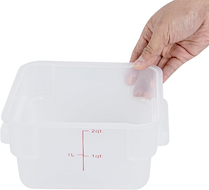 Restaurantware Food Storage Container 10 Pack of 2 qt Plastic Kitchen Storage Bin with Volume Markers Space-Efficient Design Dishwasher-Safe Polypropylene Translucent