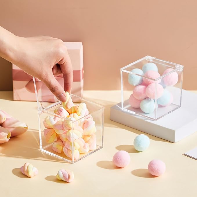 Blulu 8 Pcs Clear Acrylic Box with Lid Plastic Jewelry Mini Storage Box Mini Cube Containers for Candy and Tiny Jewelry Easter Party Favor(3.15 x 3.15 x 3.15 Inch,Flip Style)