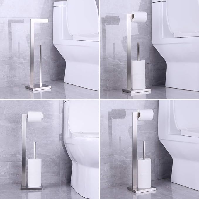 Free Standing Toilet Paper Holder Stand with Reserve, Bathroom Tissue Dispenser Paper Roll Storage Holder Stand for Jumbo Roll, Stainless Steel Rustproof Brushed Finish