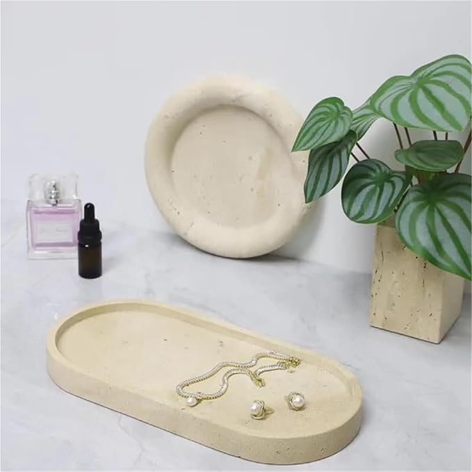 Modern Marble Tray Set - Minimalist Home Decor for entryway, Hotel, Showroom - Geometric Marble Storage Bowl for Essentials and Decorations(Beige21)