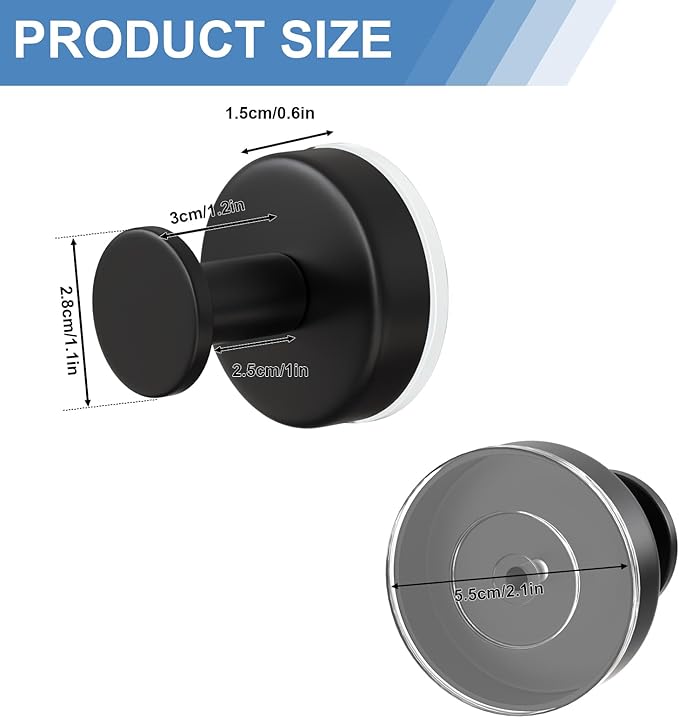 PMMASTO Suction Cup Hooks for Shower, Stainless Steel Bathroom Hooks to Hang Towels, Loofah, Coat, Bath Robe Hook Holder - Bathroom, Kitchen, Glass Door, Mirror, Tile (Black O Shape - 4 Pack)