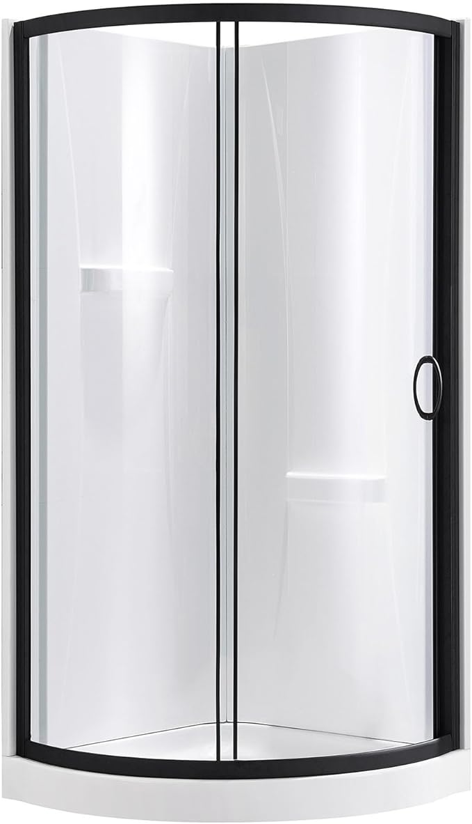 OVE Decors Breeze 32 in. Corner Shower Clear Sliding Door with Included Walls and Base in Black Finish