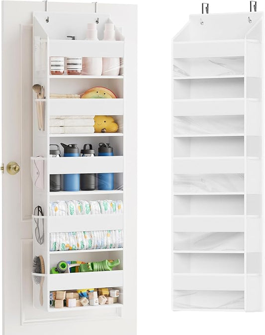 1 Pack Over The Door Organizer with 5 Large Pockets and 10 Mesh Side Pockets, 5 Layers Door Organizer Hanging with Clear Window for Bedroom, Bathroom, Pantry and Nursery, White