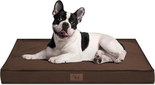 Outdoor Dog Bed Waterproof, Outside Orthopedic Dog Bed for Medium Dogs & Puppies, Egg Crate Foam Pet Mat with Removable Washable Oxford Cover, 30x20 Inch, Brown