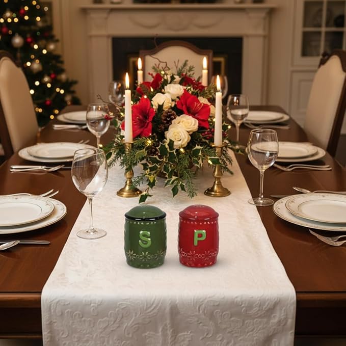 Young’s Inc Ceramic Salt Shaker, Christmas Holiday Salt and Pepper Set, Red & Green S/P Seasoning Set, Modern Kitchen Décor and Accessories, Spice Set
